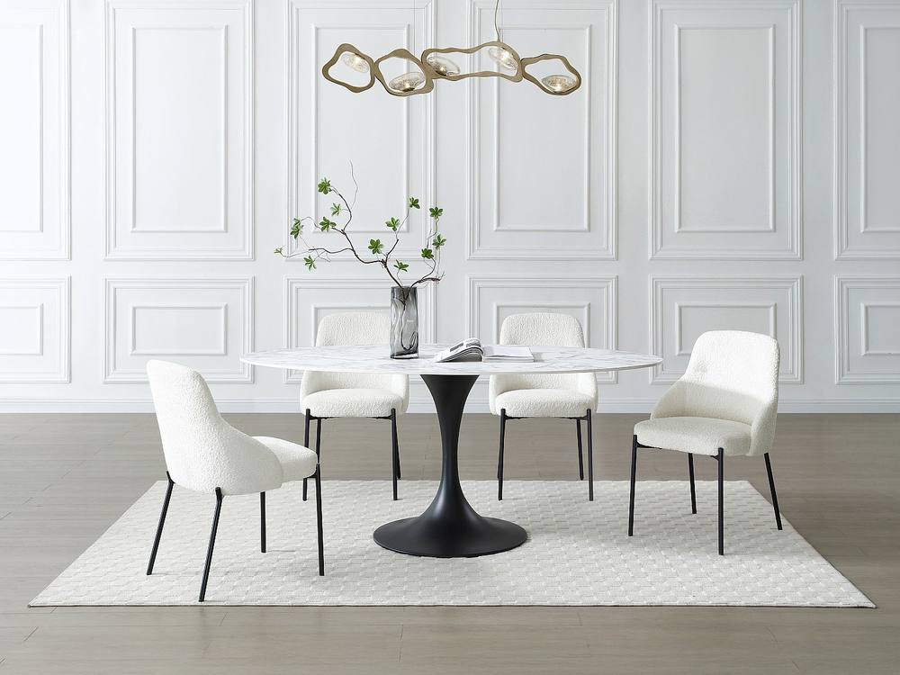 Vente-unique 8-Person Ceramic & Black Metal Dining Table - White Marble Effect