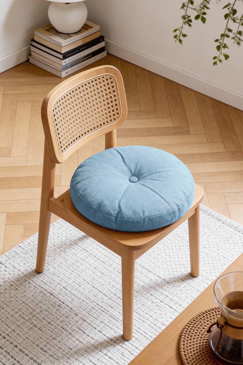 Boho Style Detachable Round Floor Seat Cushion in Light Blue