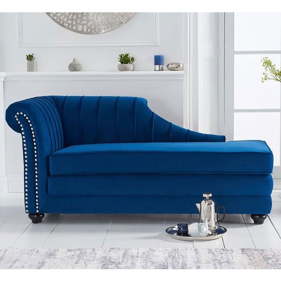 Laurn Velvet Left Facing Arm Lounge Chaise In Blue