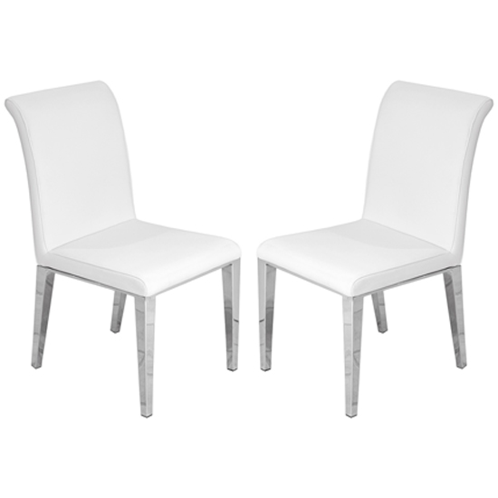 Kirkland White Leather Dining Chairs With Chrome Legs In Pair