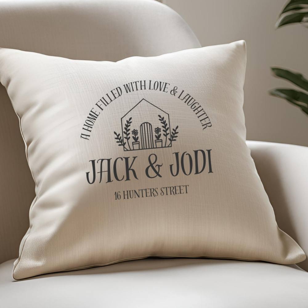 Aye Do Gifts Personalised Little New Home Cushion in Cream