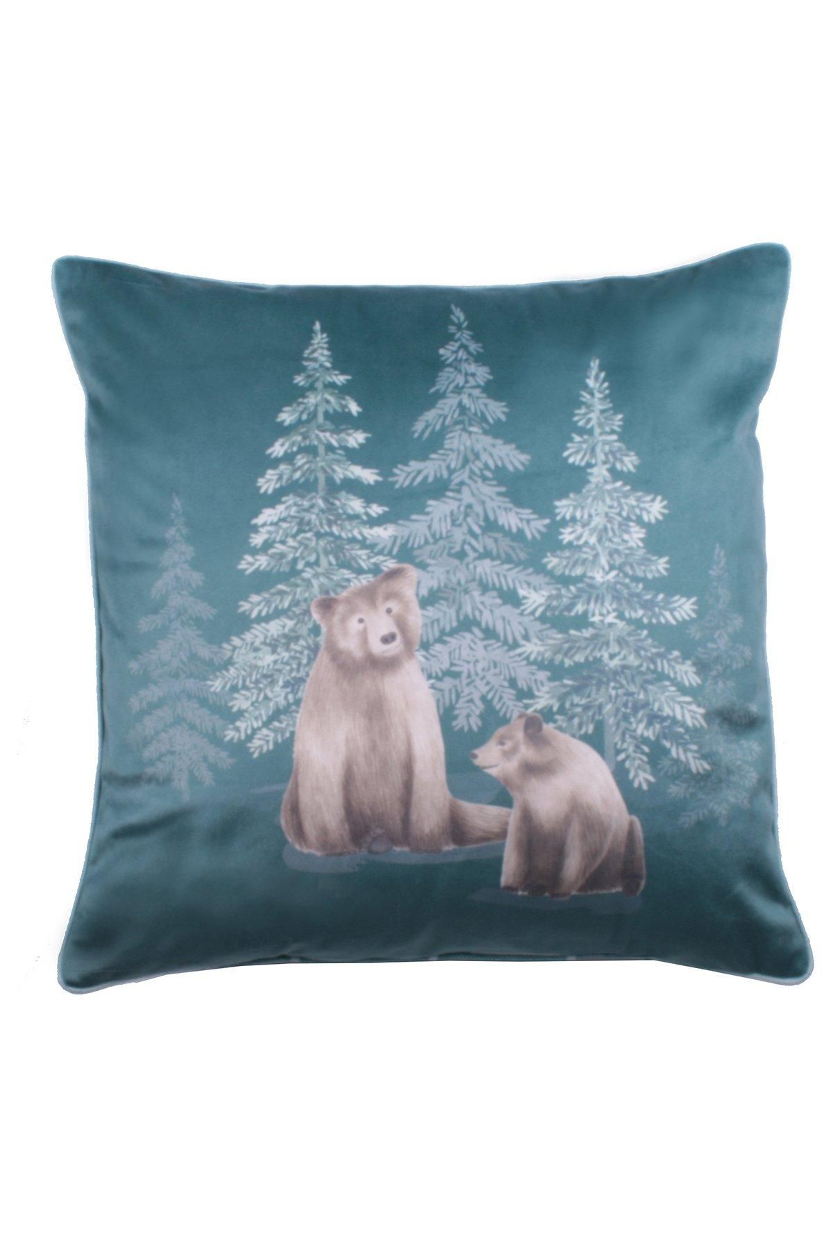 Dreams & Drapes 'Bear Walks' Luxe Velvet Filled Cushion in Teal