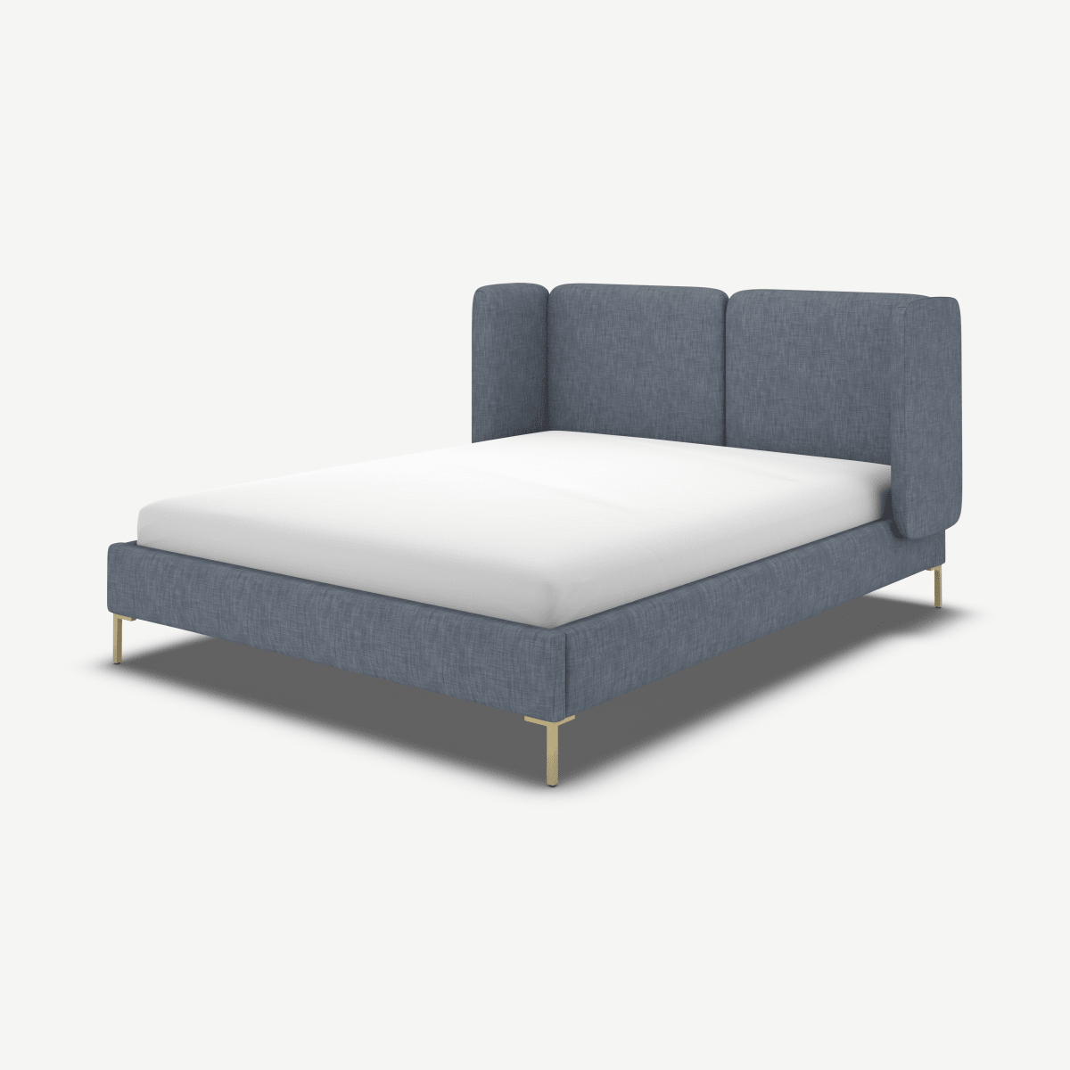 Romola Super King Size Bed, Denim Cotton with Brass Legs