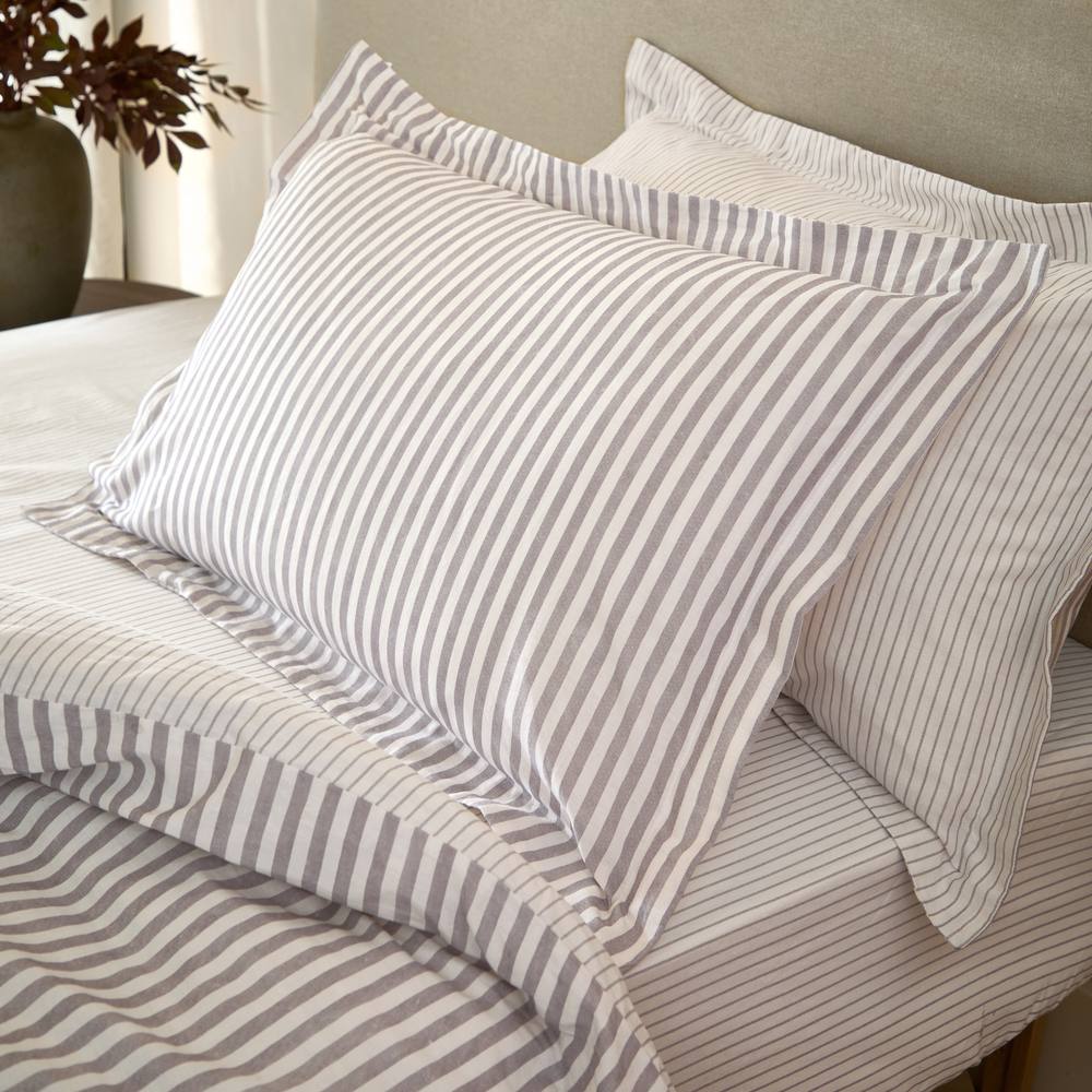 Yard Hebden Striped 100% Cotton Pillowcase Pair in Taupe