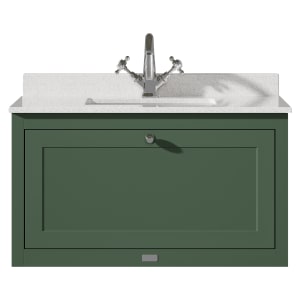 Bayswater Hartleigh Hunter Green Traditional Wall Hung Vanity Unit & 1 Tap Hole White Marble Top Basin - 800mm