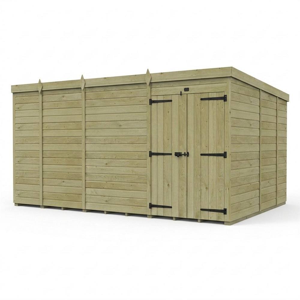 Buttercup Farm 13ft x 9ft Pent Garden Shed Double Door With Windows - Timber in Brown