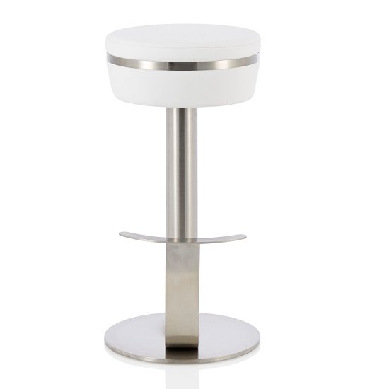 Heston Bar Stool In White Faux Leather With Stainless Steel Base