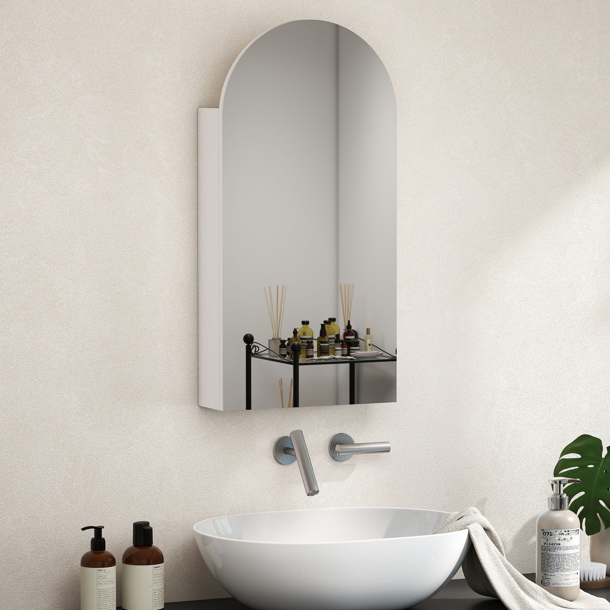 HOMCOM Bathroom Mirror Cabinet with Adjustable Glass Shelves in White