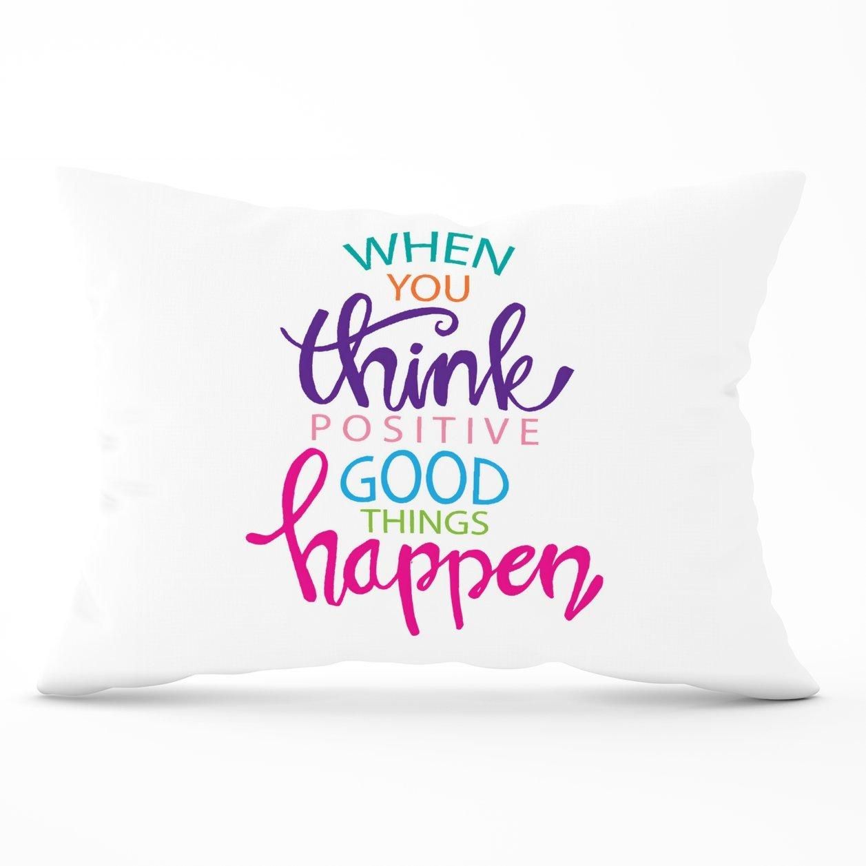 Warren Reed - Designer When You Think Positive Good Things Happen Cushions in Pink