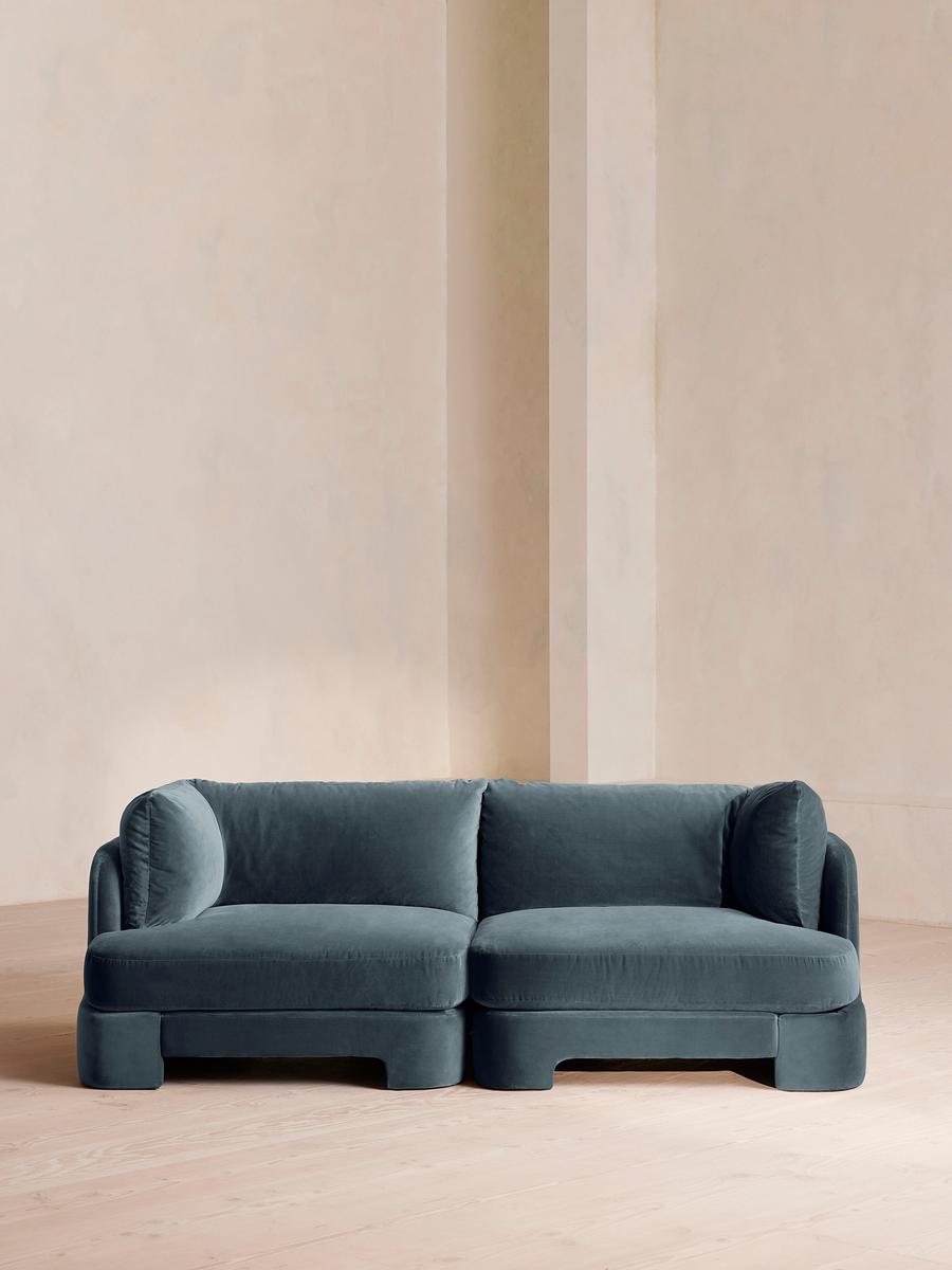 Odell Modular Sofa, Three Seater, Velvet, Grey Blue