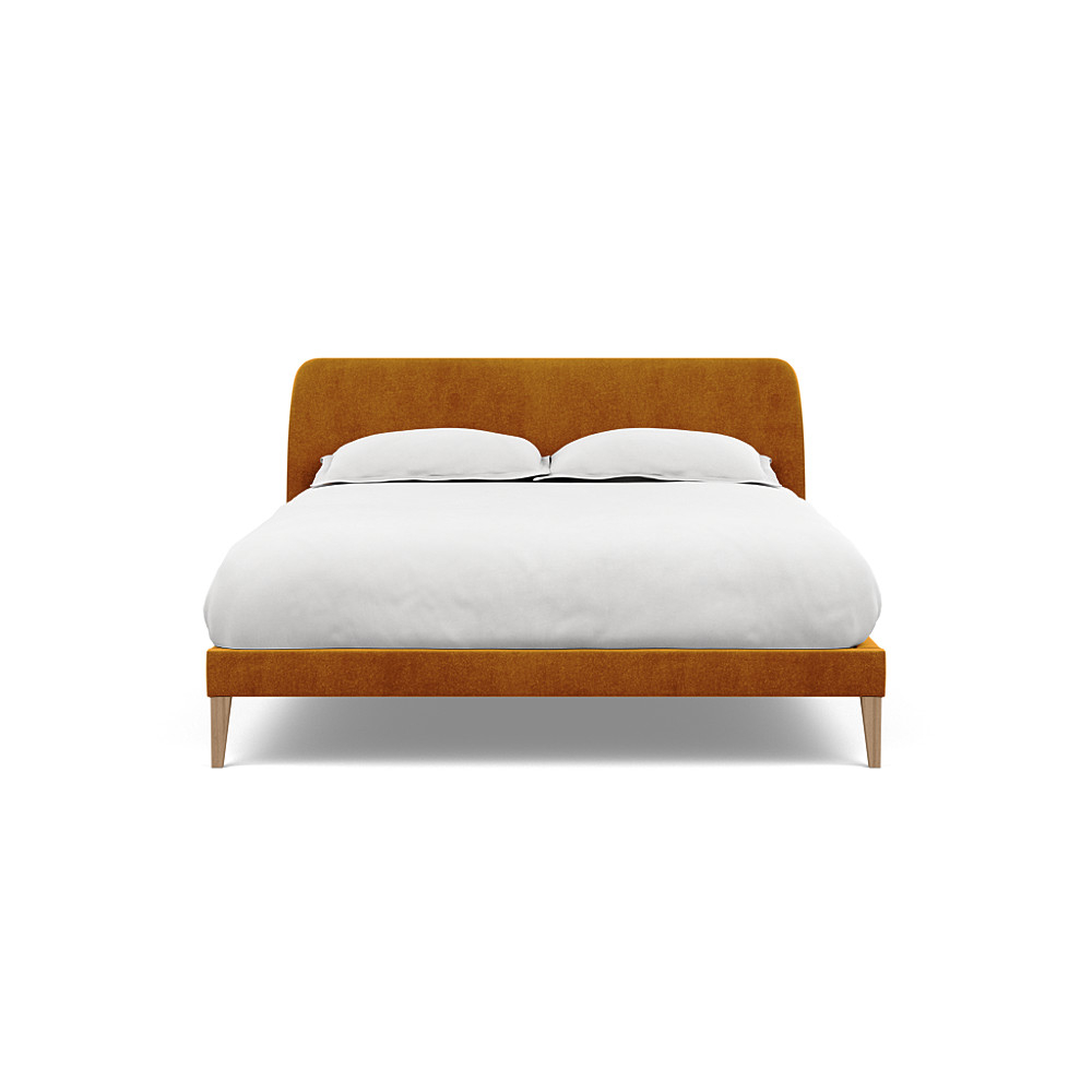 Heal's Wallis Bedstead King Smart Luxe Velvet Cognac Walnut Feet