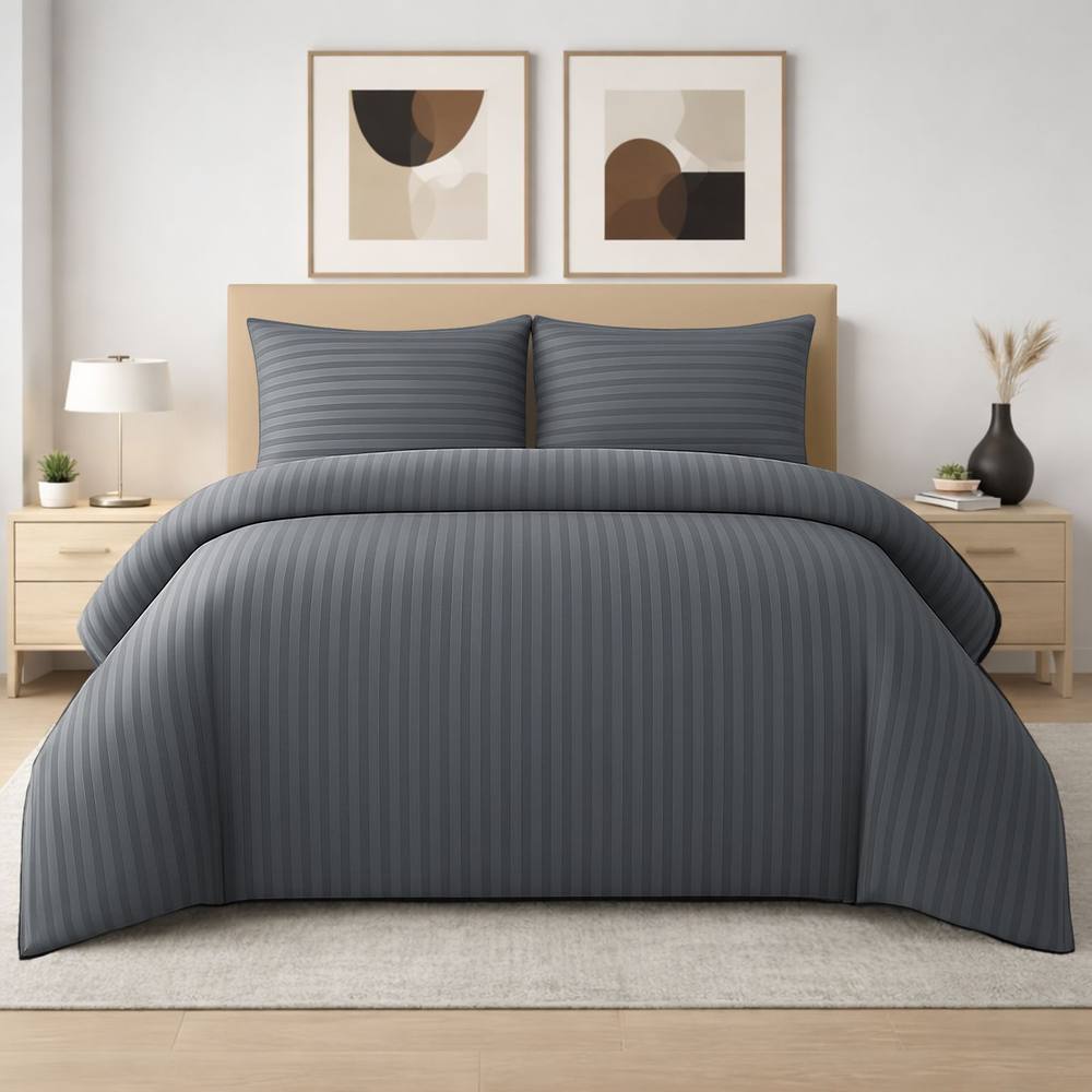 Grace 4 Pack Duvet Cover Set Modern Stripe Design Bedding Sets in Grey