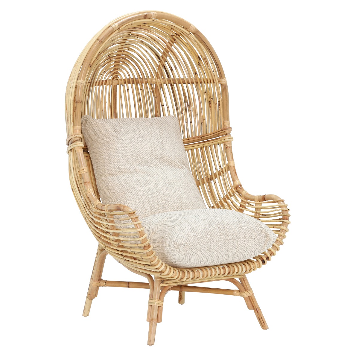 Rafael Chair and Cushion in Natural Rattan and Jasper Fabric