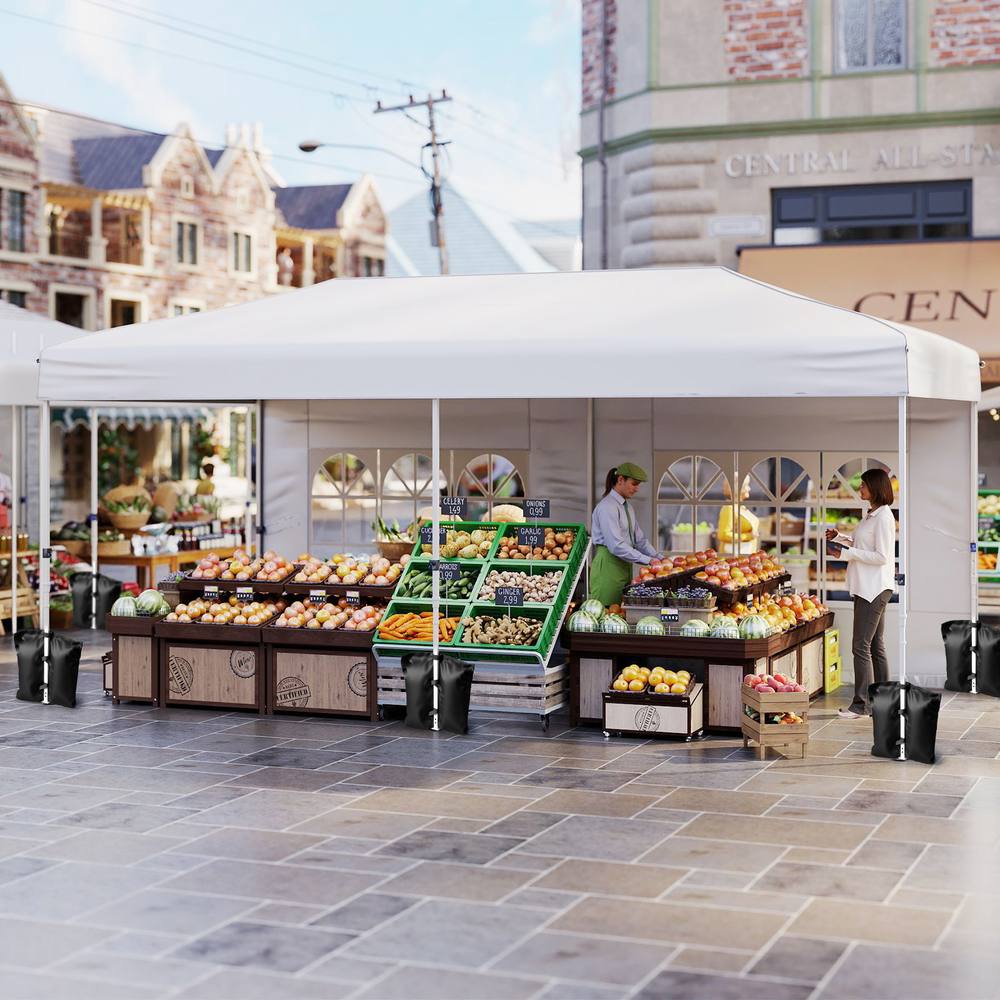 Costway 300 X 600cm Pop up Canopy Tent Patio Sunshade Shelter w/ 6 Sidewalls in White