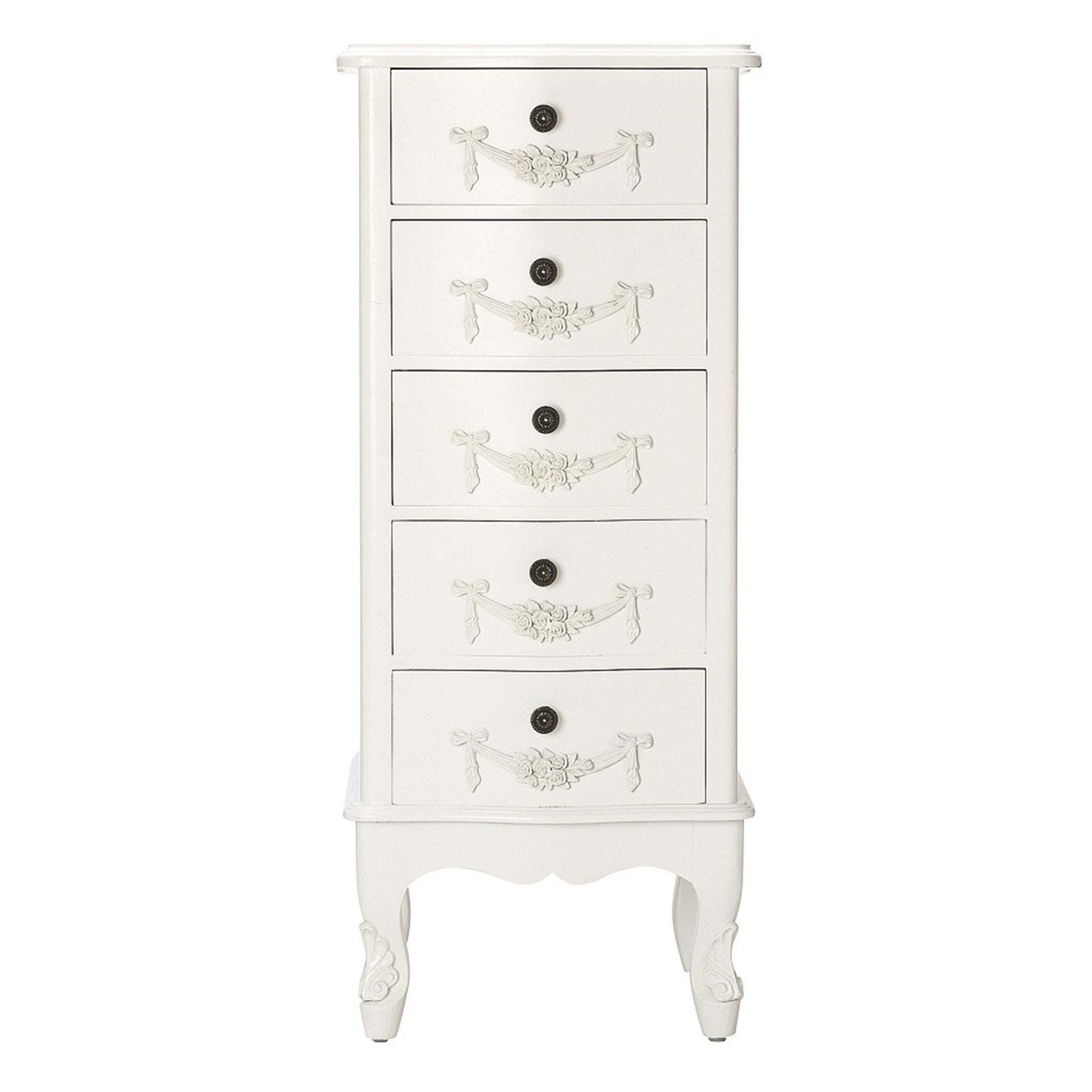 Toulouse Ivory 5 Drawer Tallboy White