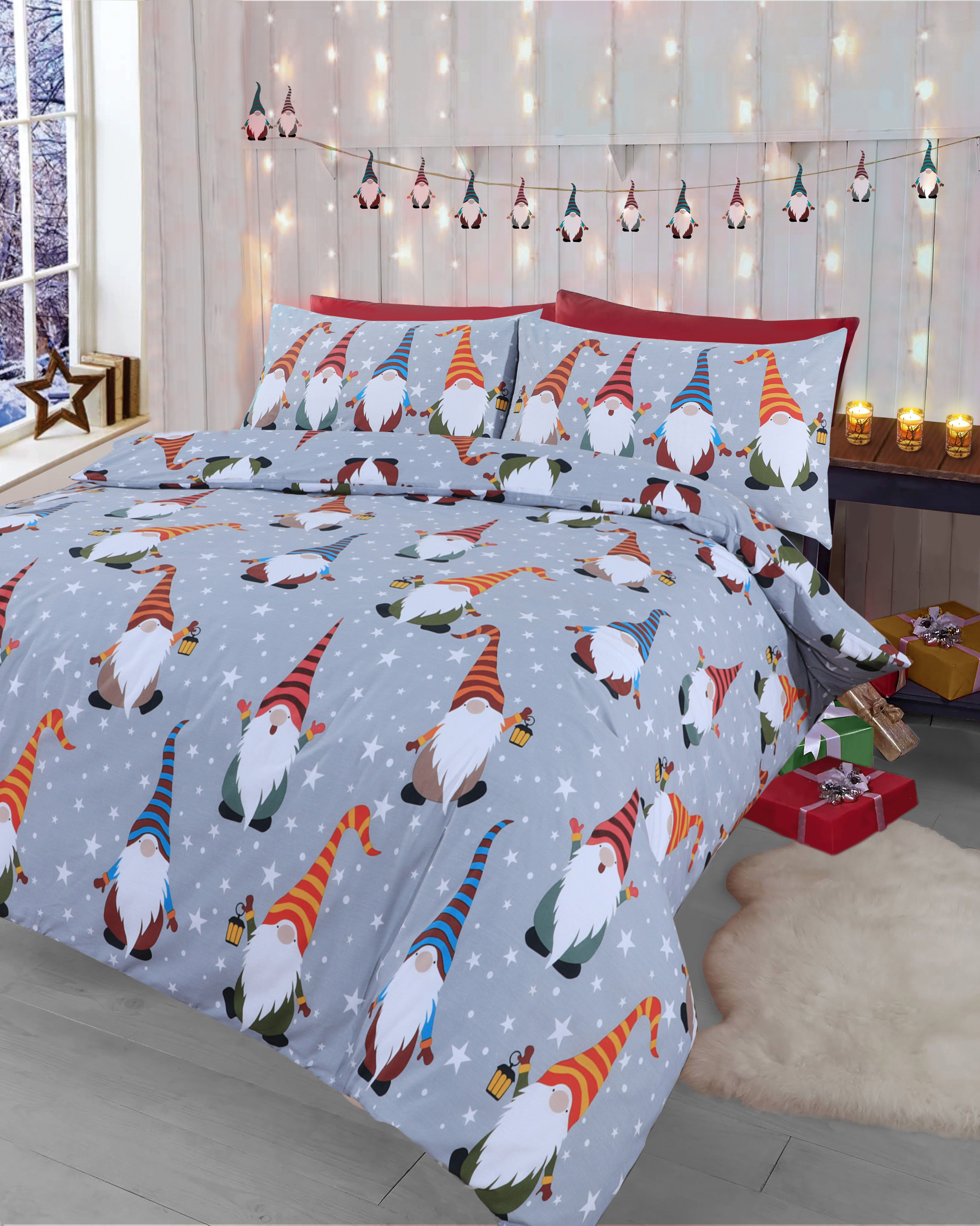Velosso Singing Gonks Cotton Rich Printed Duvet Cover & Pillowcase Set in Red