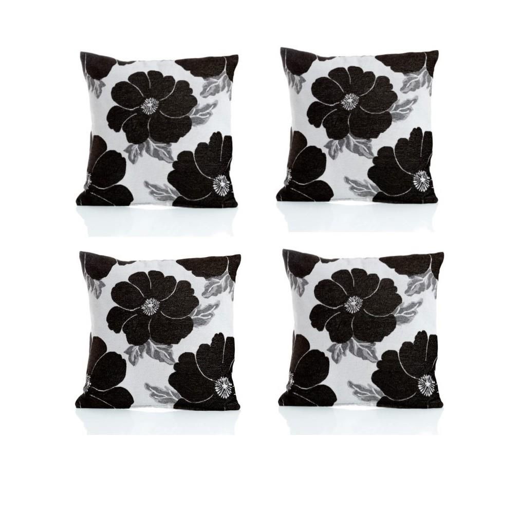 Luxury Living Poppy Chenille Cushions Set of 4 - Luxurious Floral Design, Thick Jacquard Fabric, Easy-Care with Wide Zip in Blue
