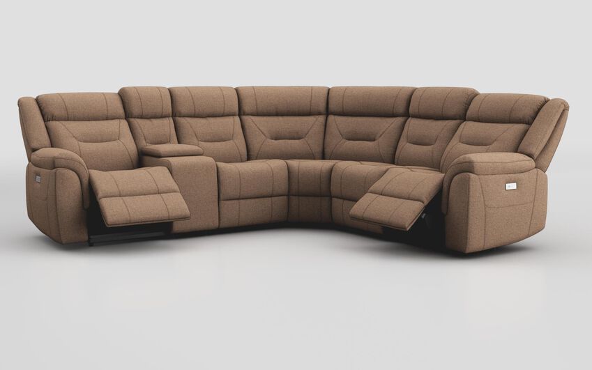 Brown Fabric Ainsdale 2 Corner 2 Power Sofa with Console