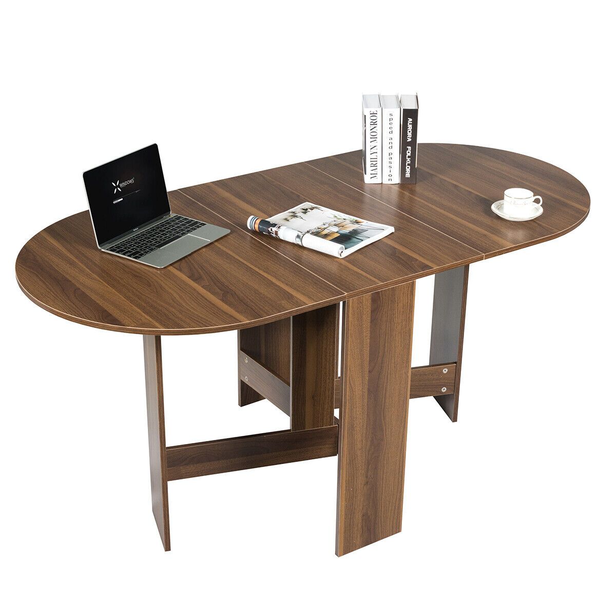 Costway 3in1 Folding Dining Coffee Table Drop Leaf Table Writing Desk for 4 to 6 People in Brown