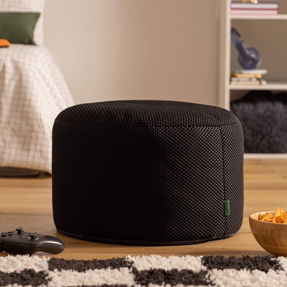 icon Gaming Performance Mesh Round Footstool Bean Bag in Black