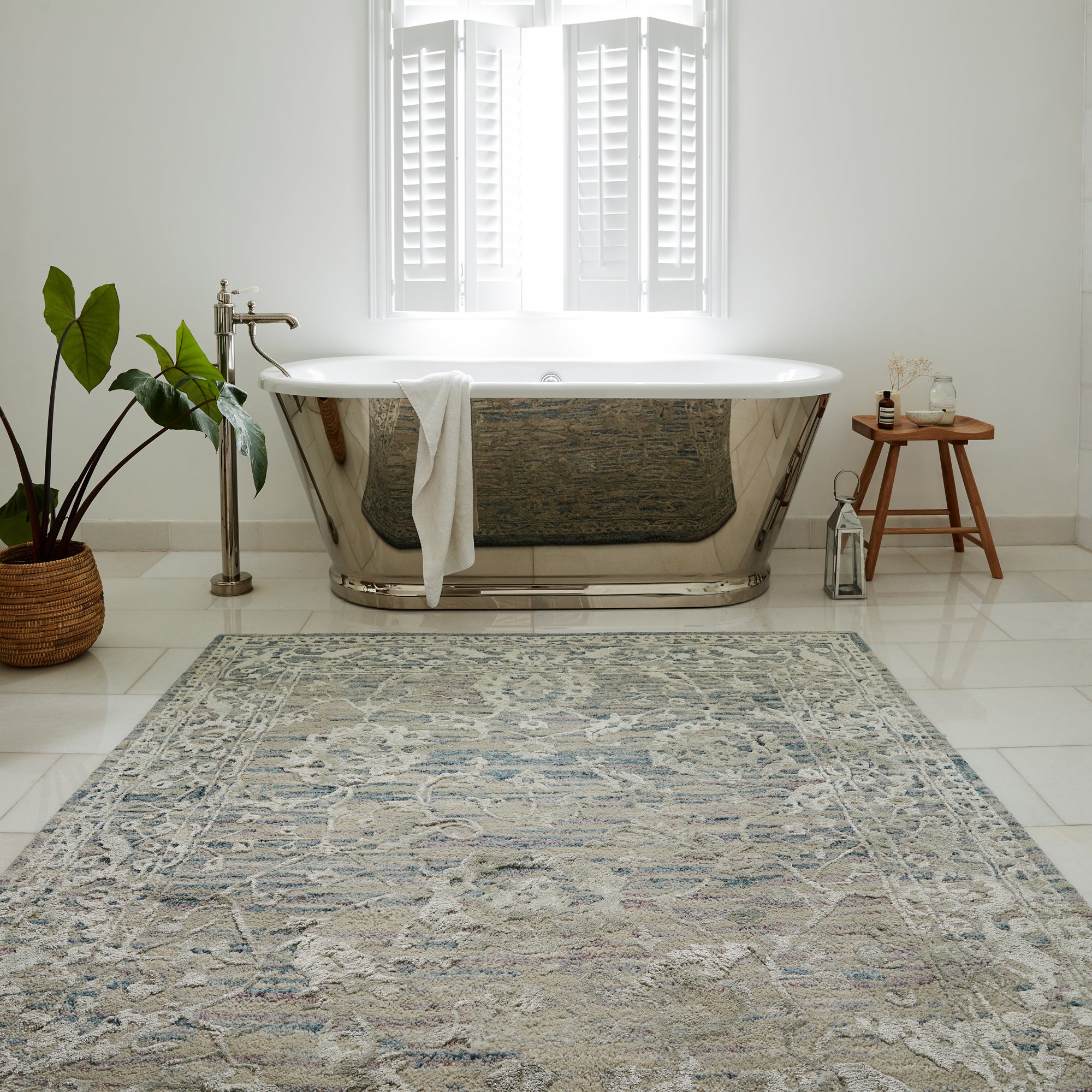 Zora Wool Mix Rug Blue, Brown and White