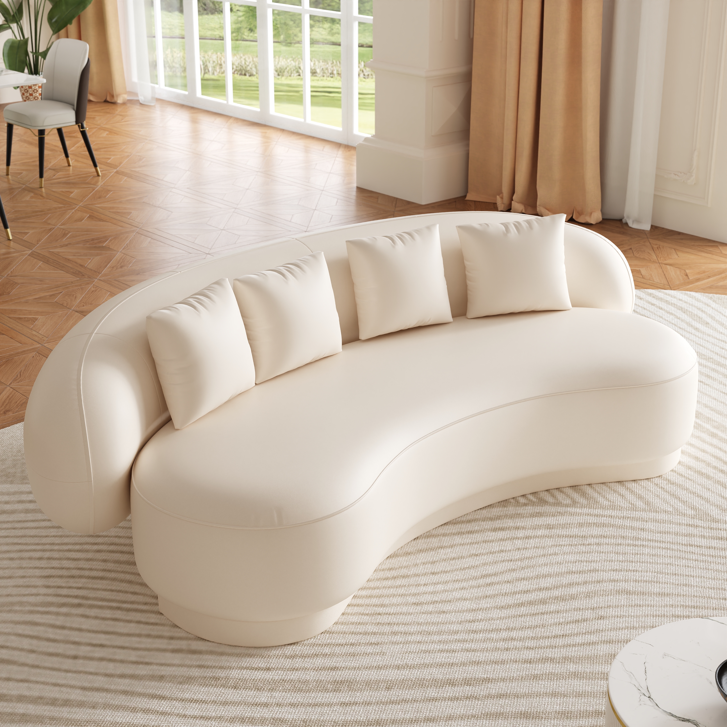 Modern Leather Upholstered Sofa 3-Seater Sofa White Sofa