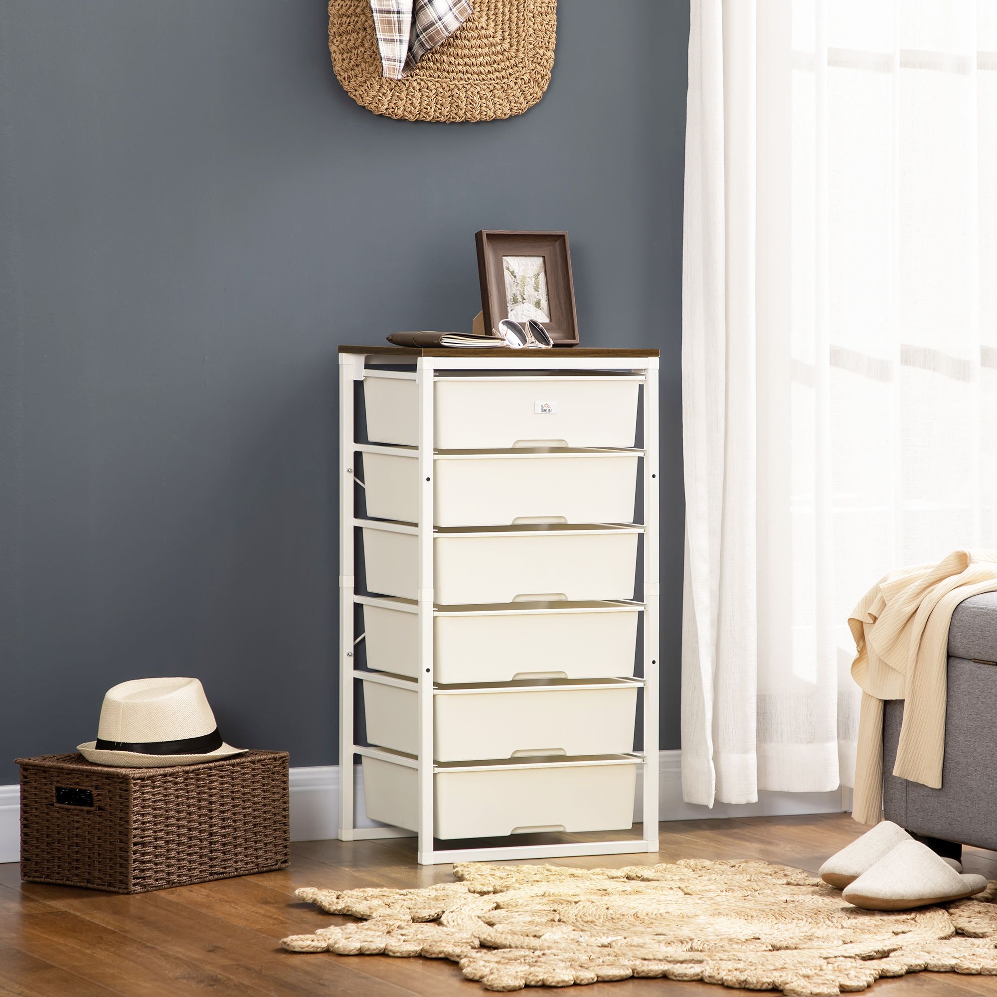 HOMCOM Chest of Drawers 6 Drawer Dresser Storage Cabinet Bedroom Living Room in White