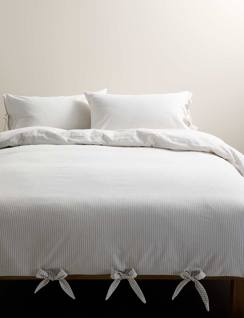M&S Pure Cotton Striped Tie Bedding Set Grey Mix