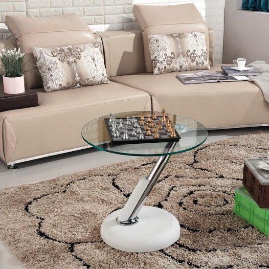 Tokyo Glass Lamp Table In Clear With White Leatherette Base