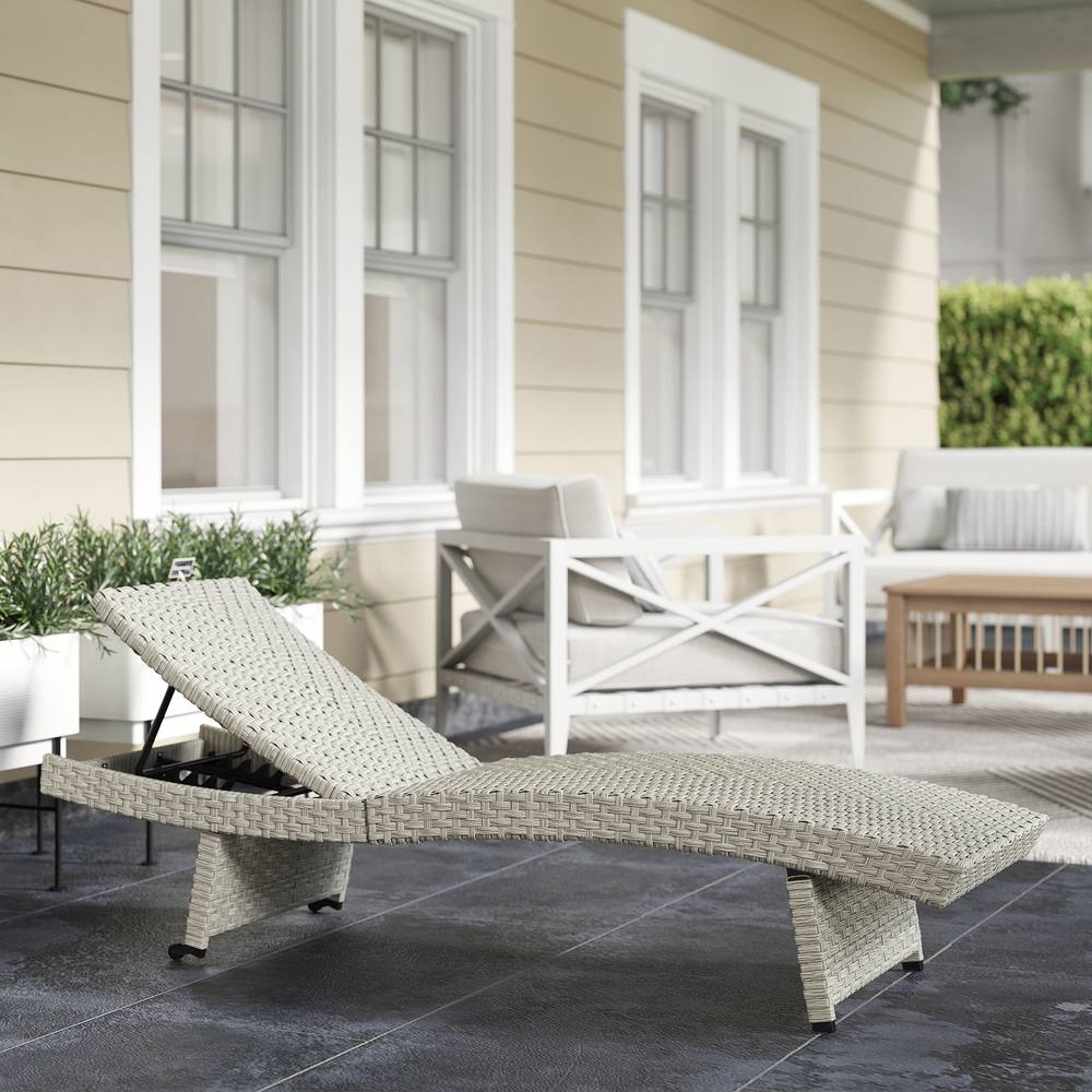 OUTSUNNY PE Rattan Sun Lounger with 4-Level Adjustable Backrest, Grey