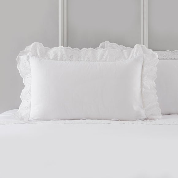 Broderie Lace Edge 100% Cotton Oxford Pillowcase Pair