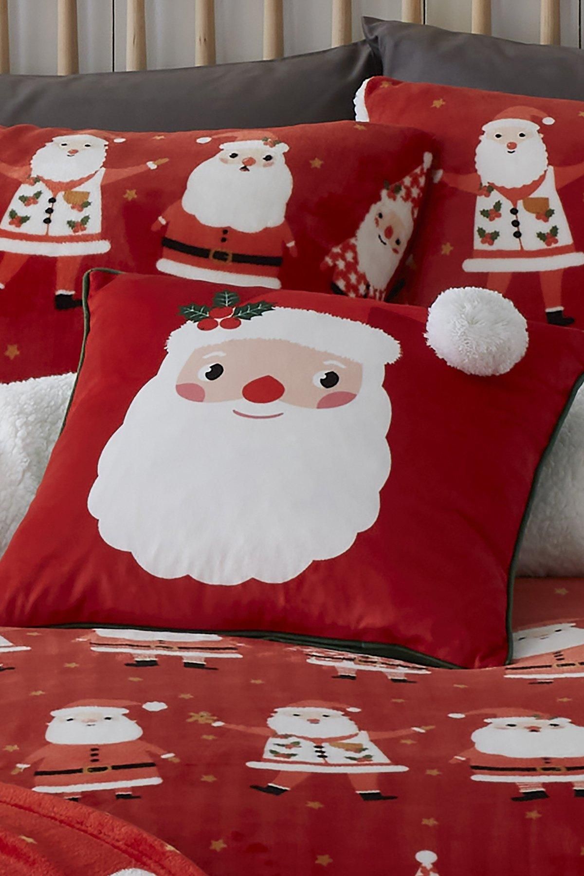Bedlam 'Jolly Santa' Plush Fleece Filled Cushion in Red