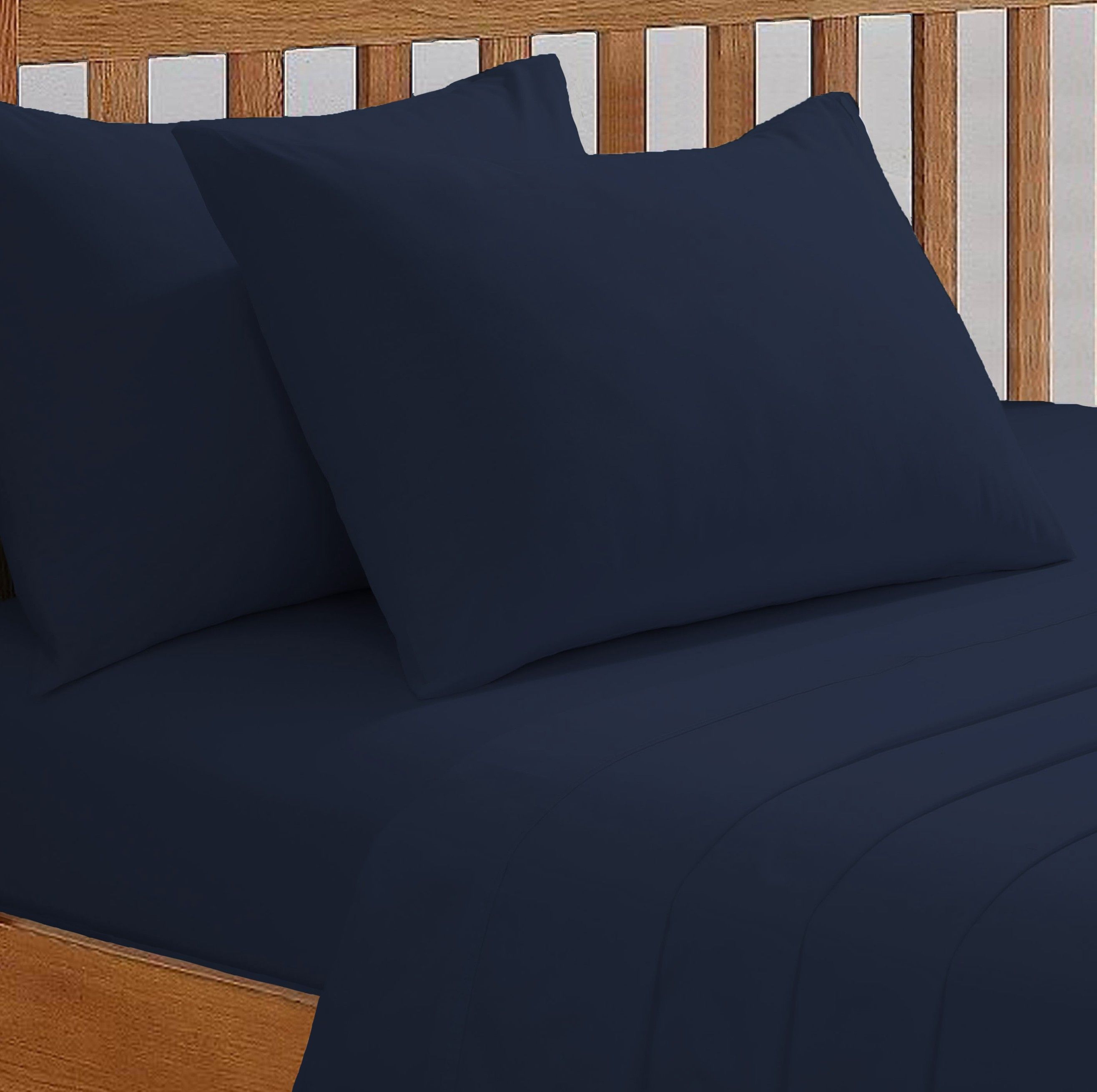 Smart Living Luxury Non-Iron Easy CarePolycotton 32cm Deep Fitted Bedsheet in Navy
