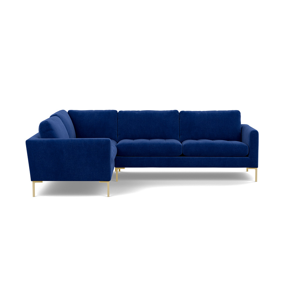 Heal's Eton Left Hand Facing Corner Sofa Smart Luxe Velvet Azure Brass Feet