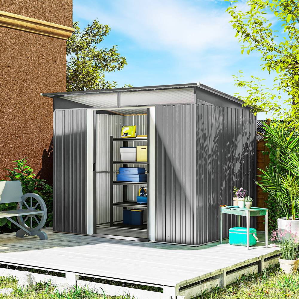 OUTSUNNY Garden Shed Outdoor Storage Tool Organiser w/ Double Sliding Door in Grey