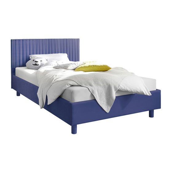 Altair Blue Fabric King Size Bed With Stripes Headboard