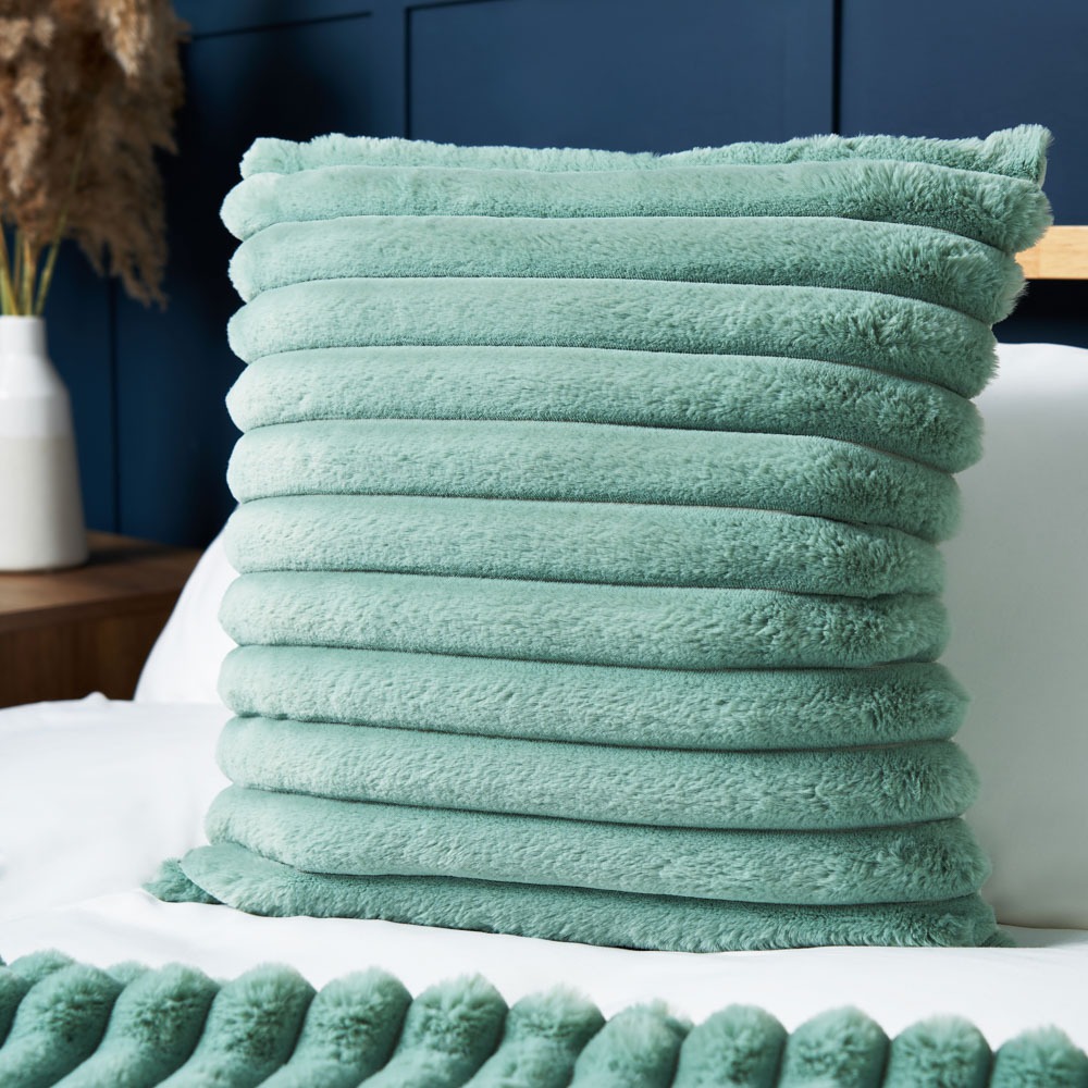 Jumbo Cord Cushion with Plain Velvet Backing, Silt Green