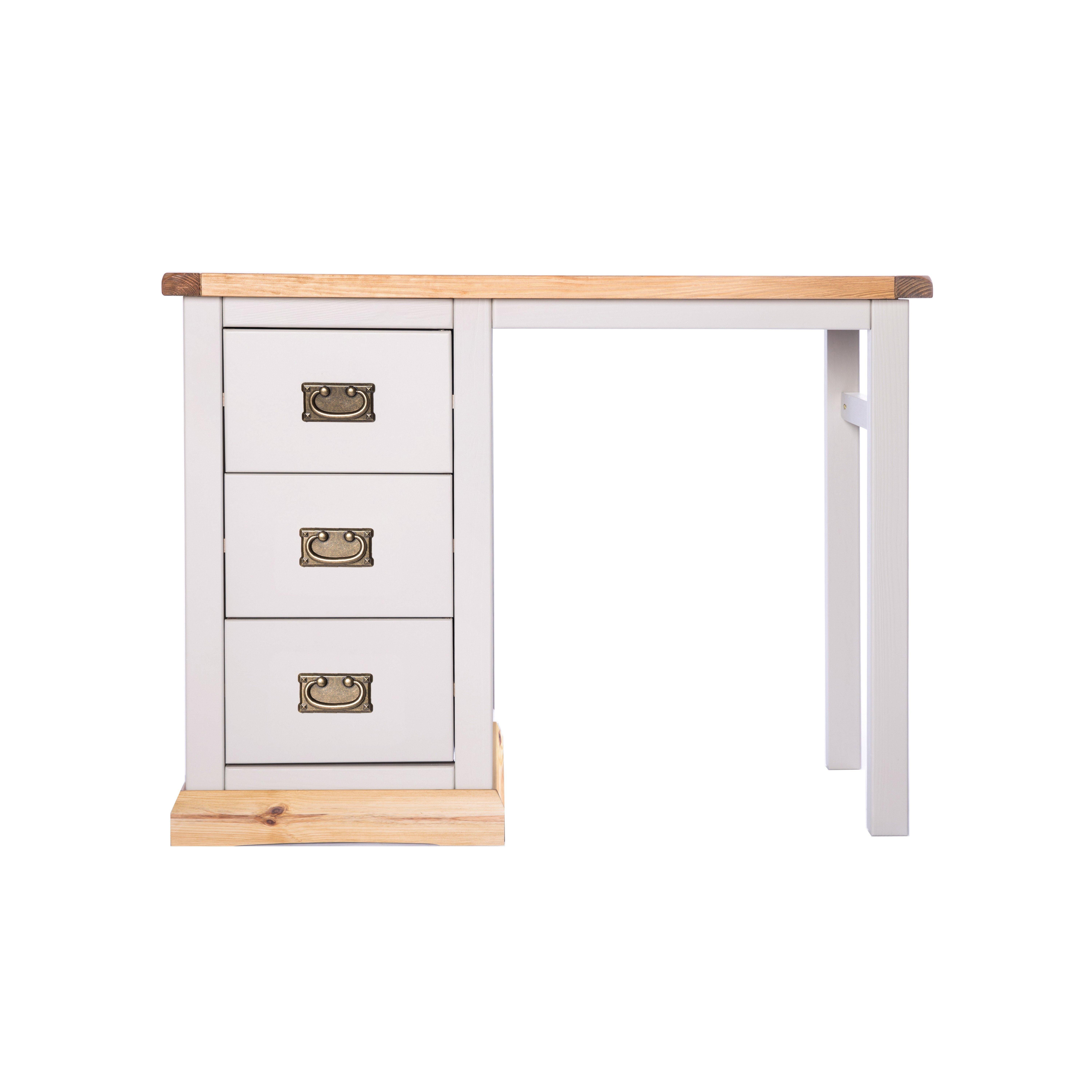 Cabinet Bits Bomporto 3 Drawer Desk - Dressing Table Brass Drop Handle in Light Grey