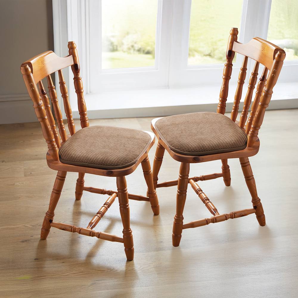 Coopers of Stortford Pack of 2 Memory Foam Dining Chair Seat Pads - Chenille, Non-Slip Back in Brown