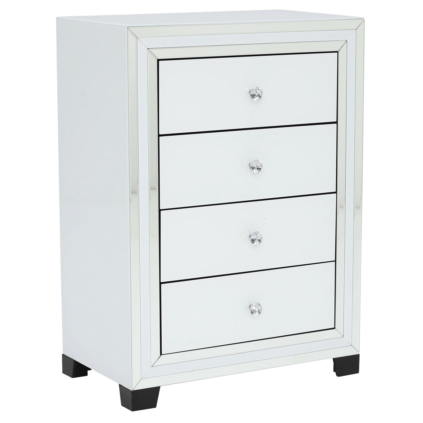 Krystal 4 Drawer Chest, White Glass and Mirror