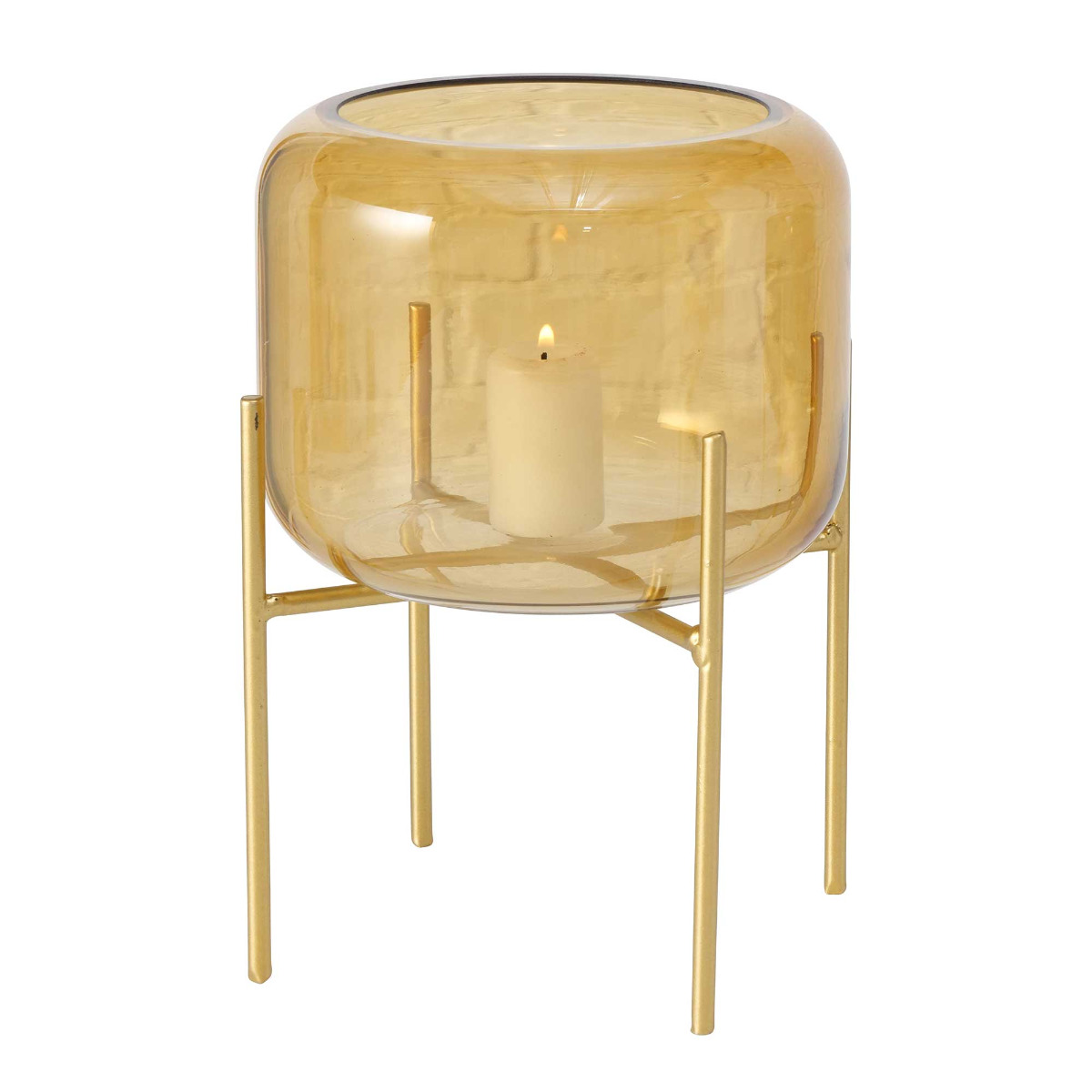 Amber Glass Hurricane on Stand