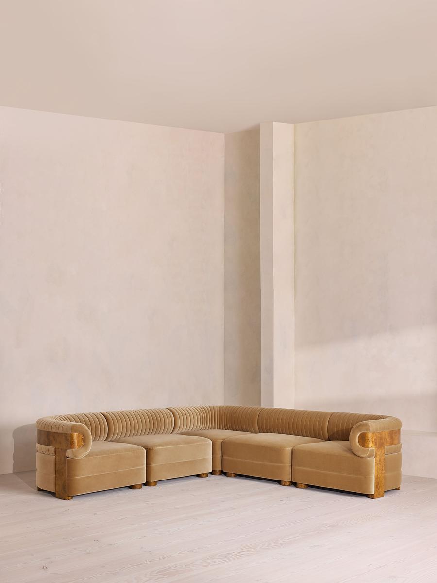 Caleb Modular Corner Sofa, Velvet, Camel, Dark Burl