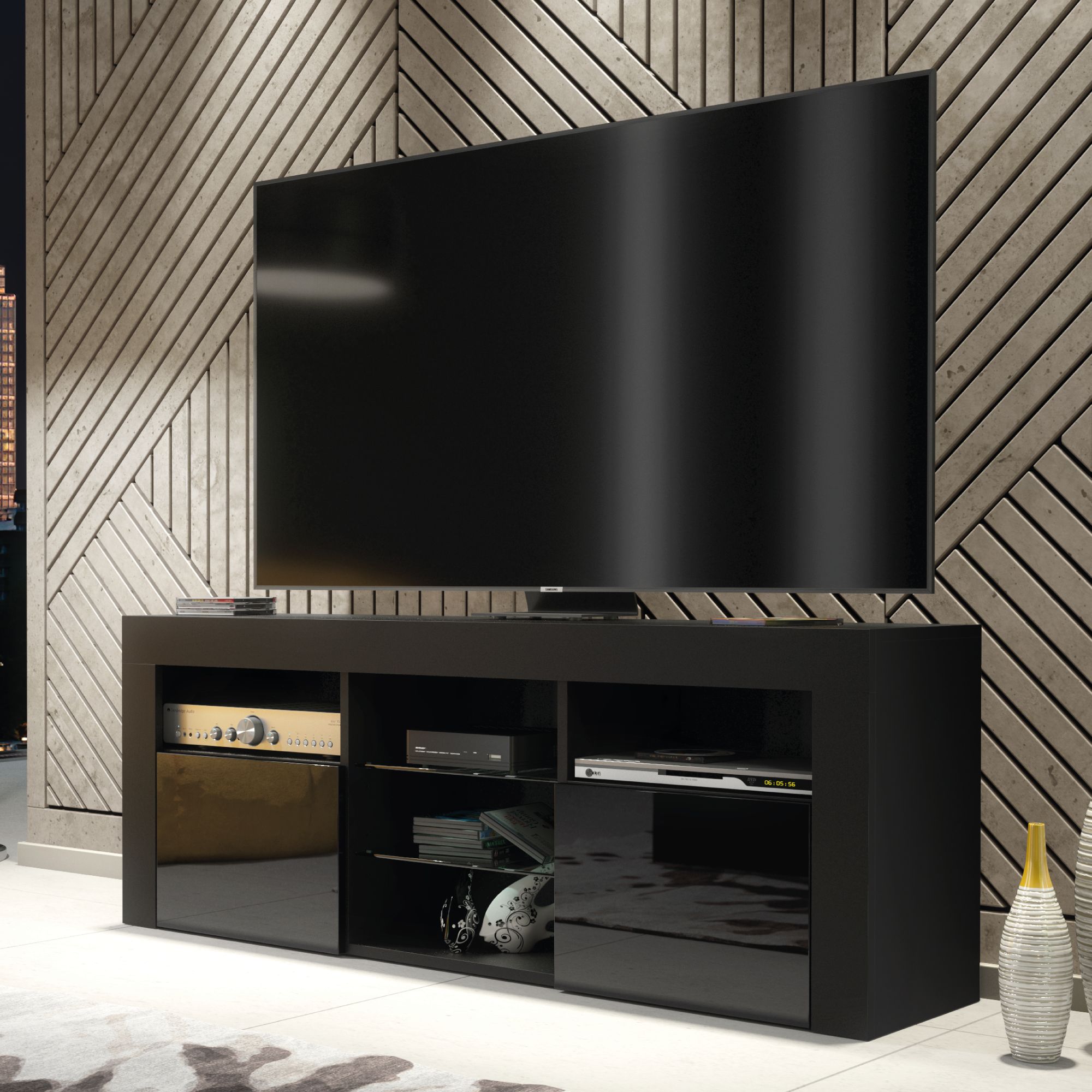 Creative Furniture TV Unit 145cm Modern - Modern Black with High Gloss Doors