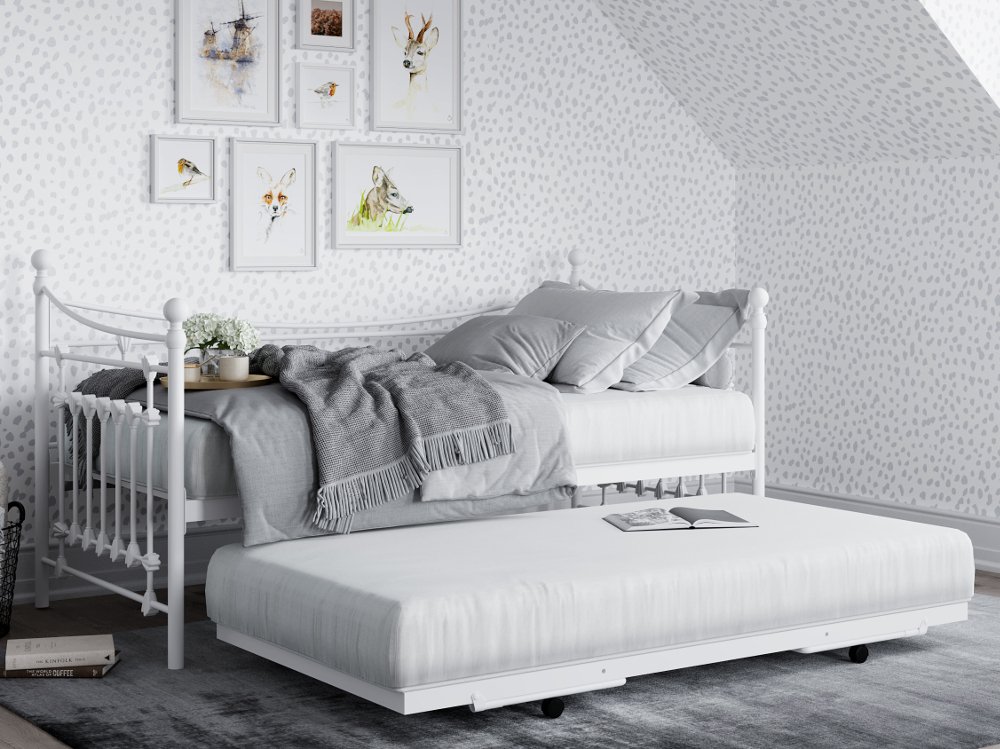 Leaf White Metal Guest Bed Frame Only - 3ft Single