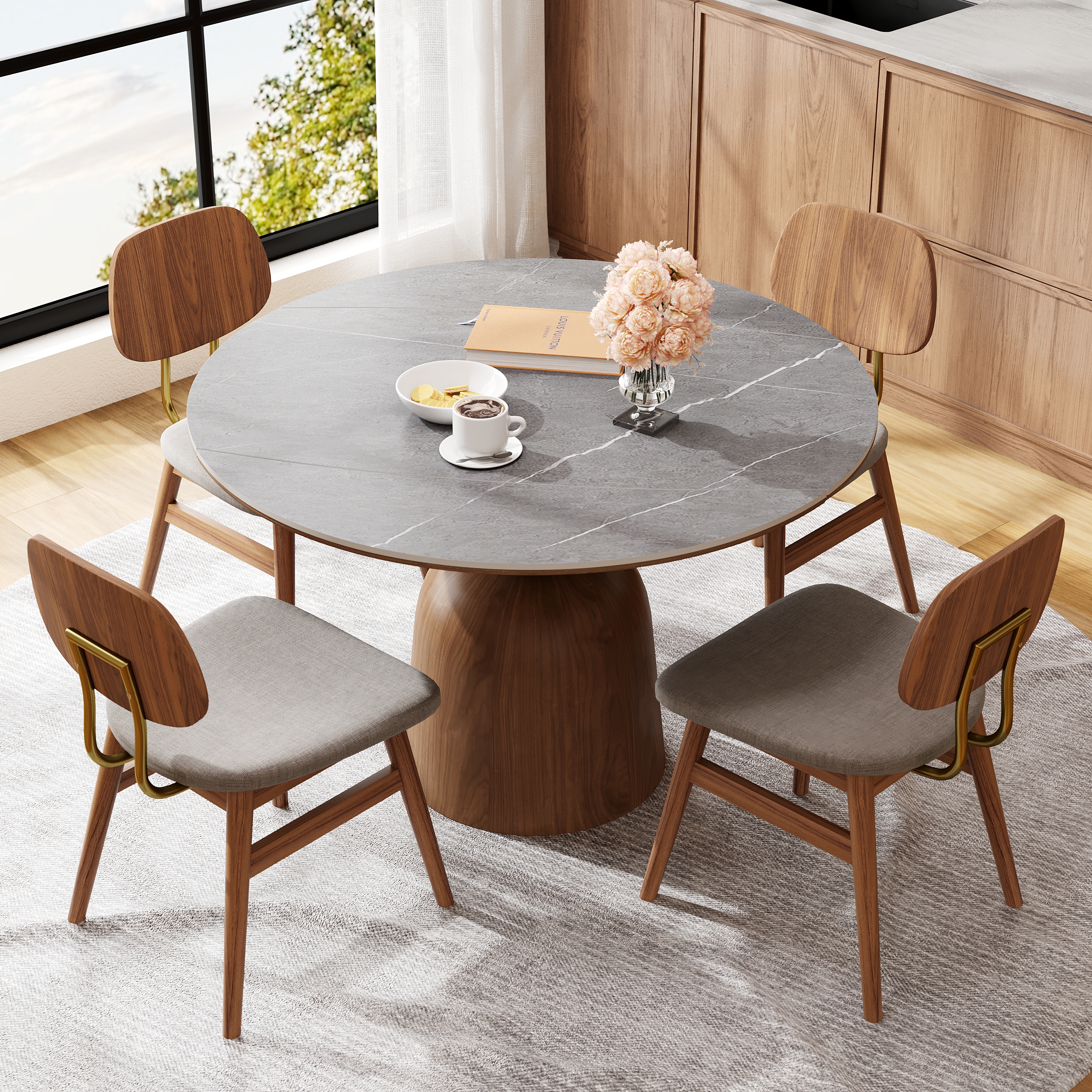 1200mm Modern Extendable Round Dining Table Seats 4-6 People Gray