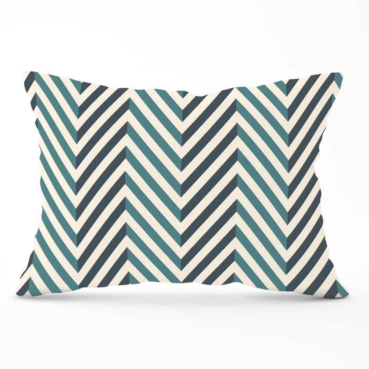 Warren Reed - Designer Geometric Herringbone Chevron Blues Cushions in Green