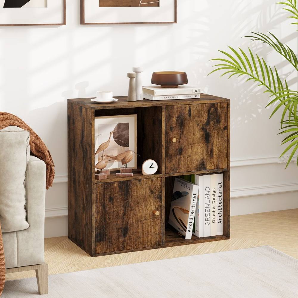 Costway 4-Cube Bookcase 3-Tier Bookshelf Storage Organizer in Brown