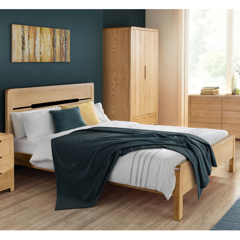 Curve Oak Wooden Bed Frame - 5ft King Size
