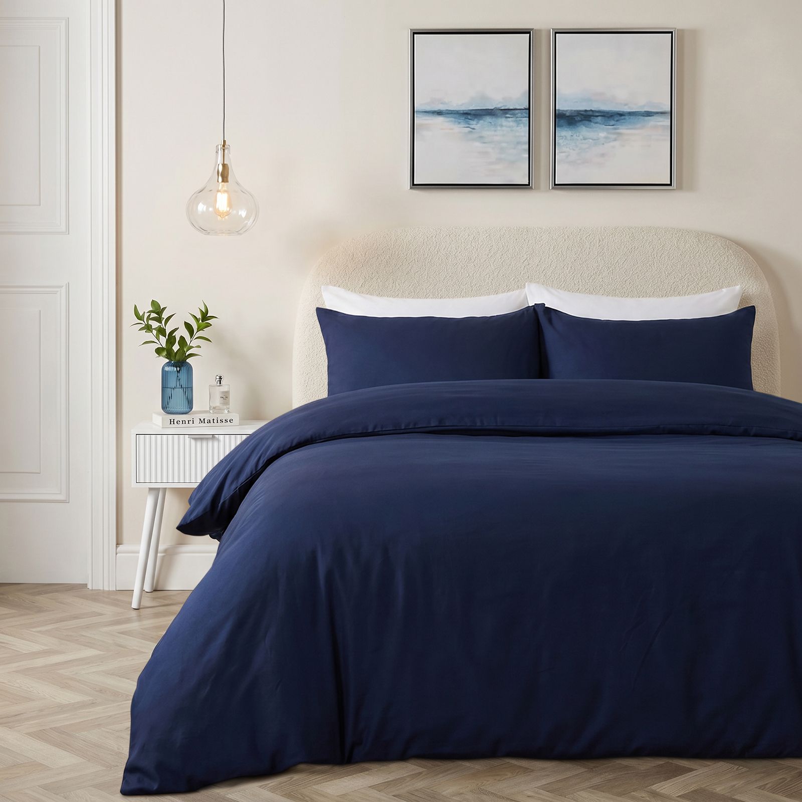 OHS Plain Dyed Duvet Cover with Pillowcase Bedding Set in Navy