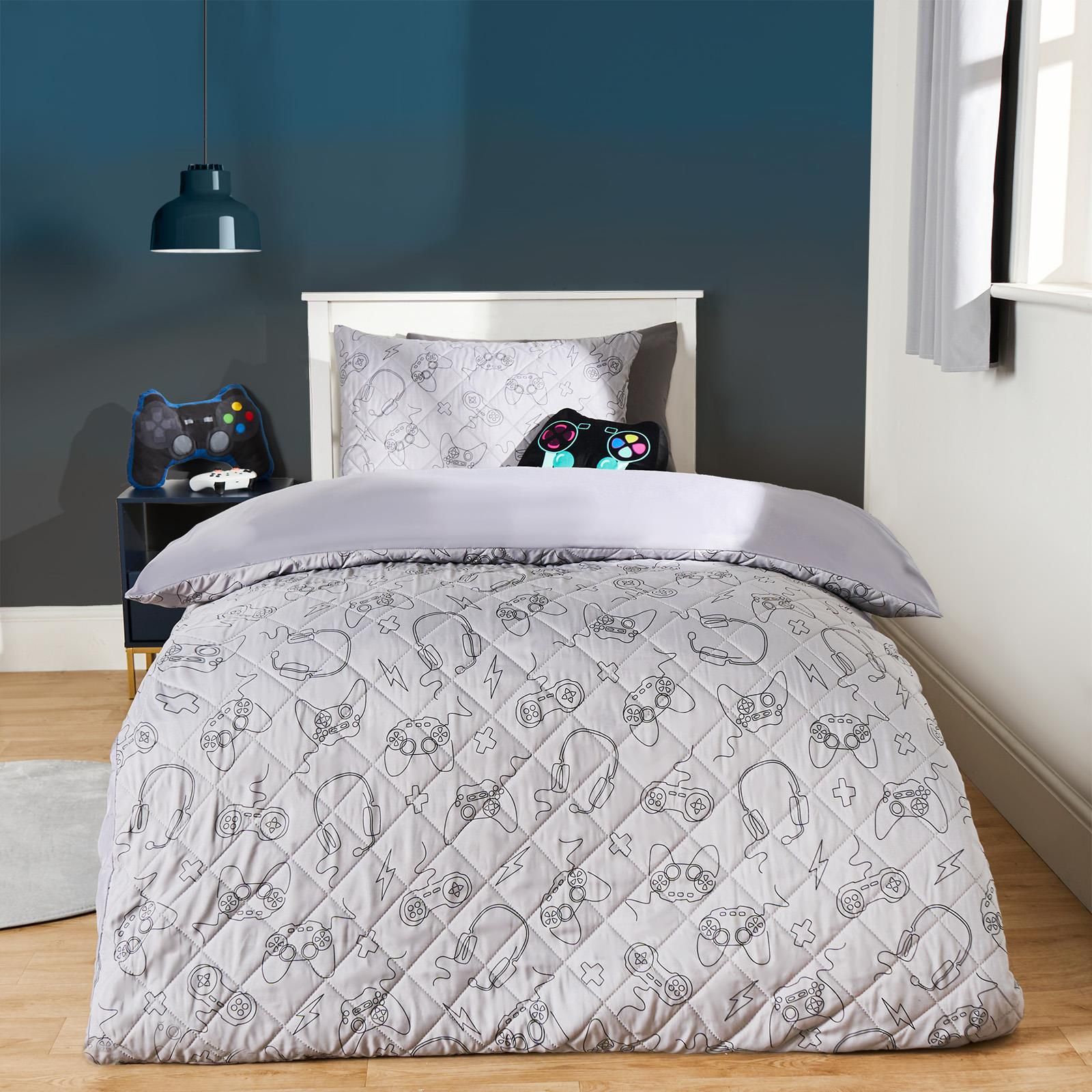 OHS Gaming Pinsonic Duvet Cover Quilt Pillowcase Soft Quilted Bedding Set in Charcoal